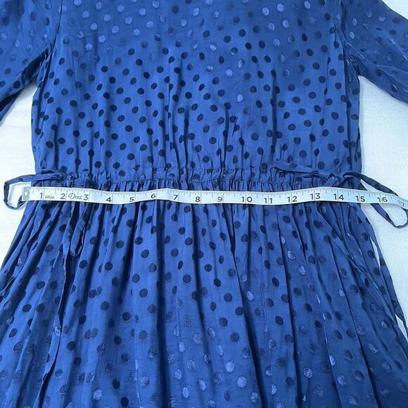 Sandro Lori dot viscose blue polka dot long sleeve draw string dress size 1 - Picture 5 of 8
